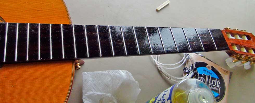 Guitar Fingerboard Wet with Lemon Oil