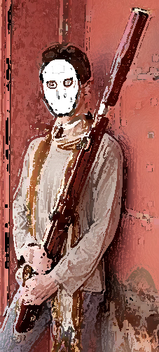 Abstract Bassoonist Wearing Hockey Mask
