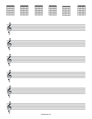 Guitar Treble Clef with Chord Frames