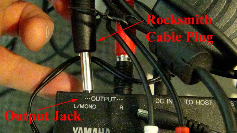 Plug the Rocksmith Cable Jack into the Electric Piano Output Jack