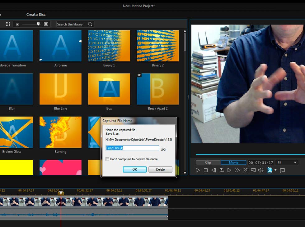 Video Editing: PowerDirector, Save Snapshot