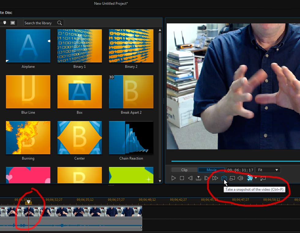 Video Editing: PowerDirector, Take a Snapshot