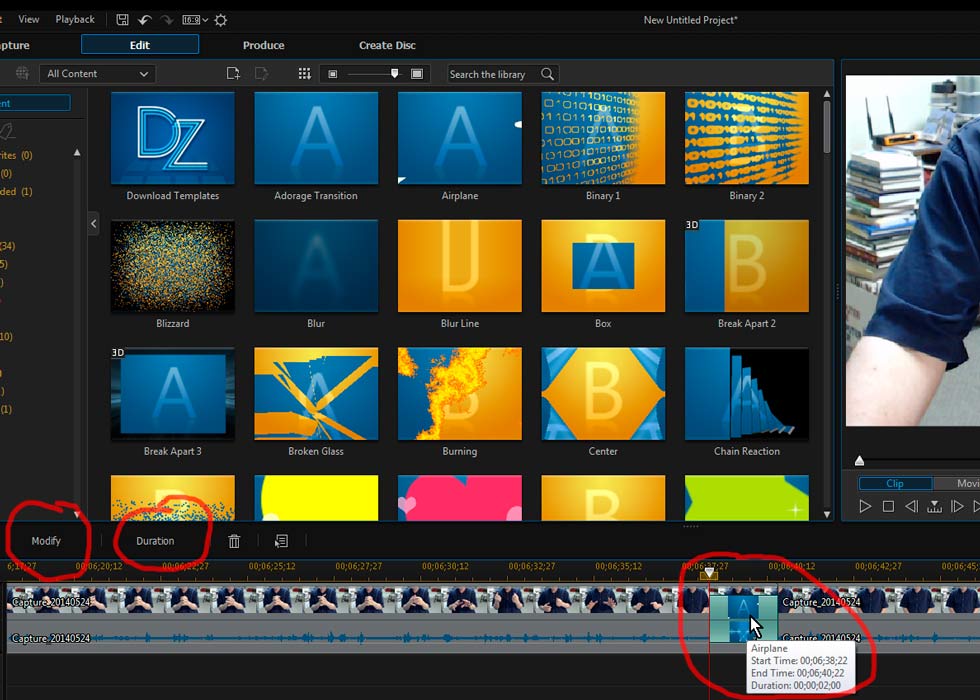 Video Editing: PowerDirector Transition Room, Selecting and Editing a Transition